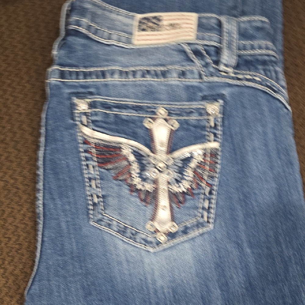 Miss Me Blue Boot Cut Jeans with Embellished Pockets